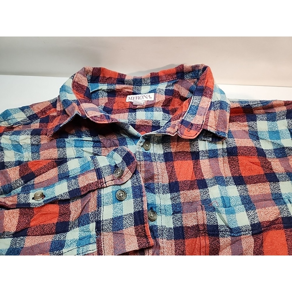 Merona Mens Flannel Shirt Medium Plaid Button Up Long Sleeve Multicolor Cotton